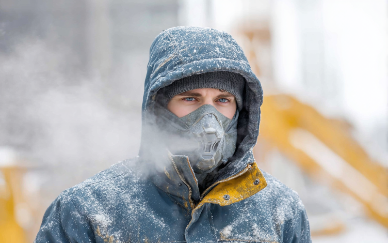 insulated-work-jacket-hood-man-breathing-steam-cold